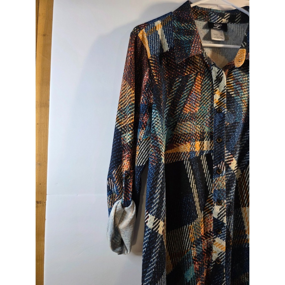 LIBRA GEO PATCHWORK LONG SLEEVE BUTTON WOMENS SHIRT SZ XL style 24039 0526-22 - Picture 6 of 15